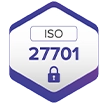 Emblema da certificação ISO 27701 com cadeado.