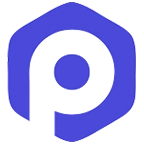 Blue hexagonal logo with stylized letter P