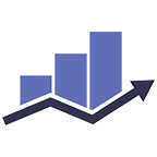 Upward trending blue area chart with arrow