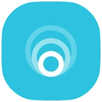 Blue app icon with concentric signal waves